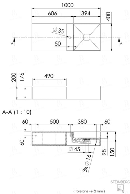 Steinberg Serie 443 - Wandwaschtisch - aus Solid Surface - weiß