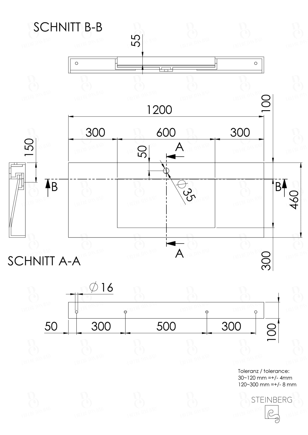 Steinberg Serie 444 - Wandwaschtisch - aus Solid Surface - weiß