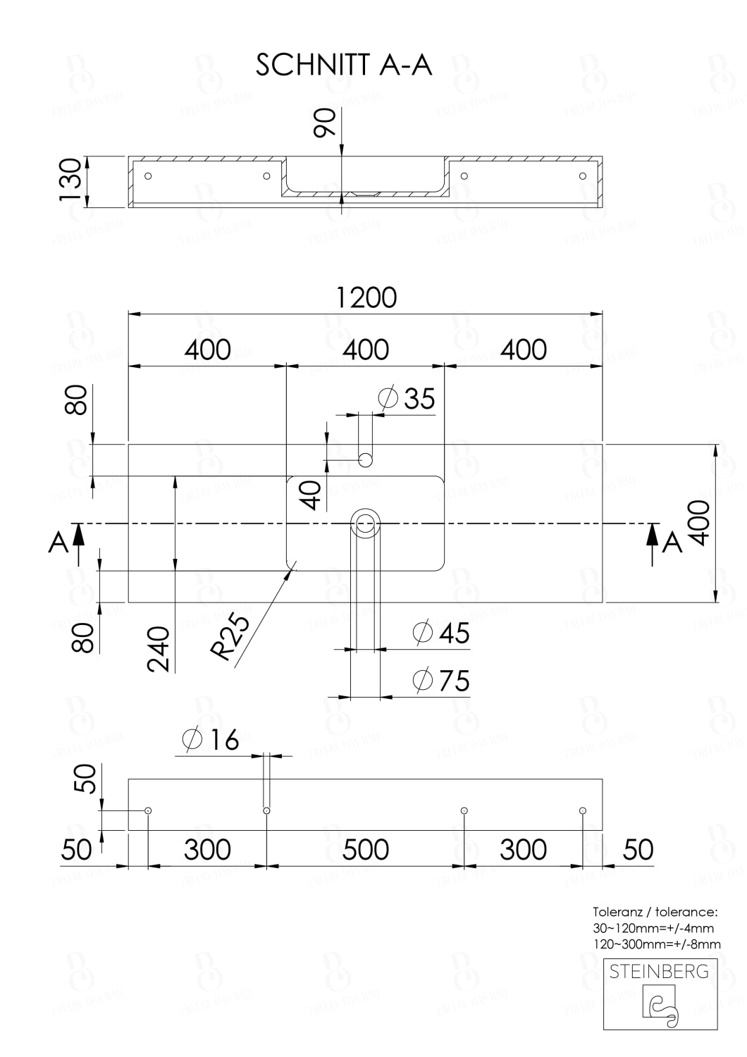 Steinberg Serie 444 - Wandwaschtisch - aus Solid Surface - weiß