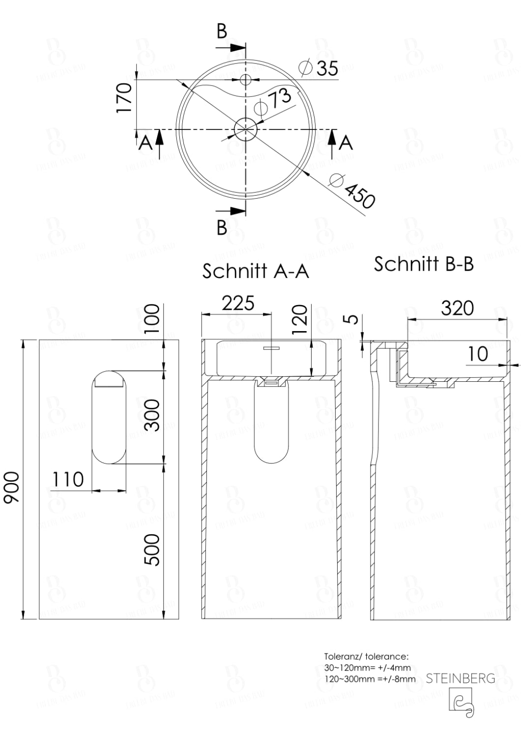 Steinberg Serie 445 - Standwaschtisch - aus Solid Surface - weiß