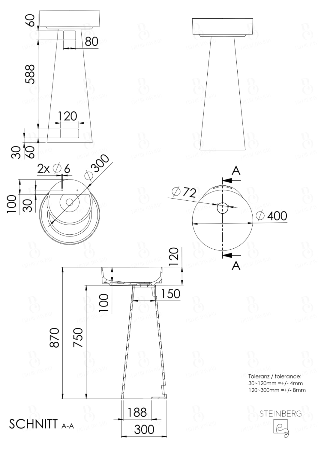 Steinberg Serie 445 - Standwaschtisch - aus Solid Surface - weiß