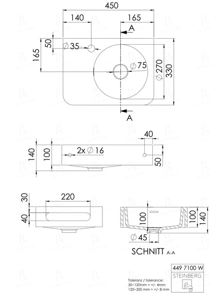 Steinberg Serie 449 - Handwaschbecken - aus Solid Surface - weiß