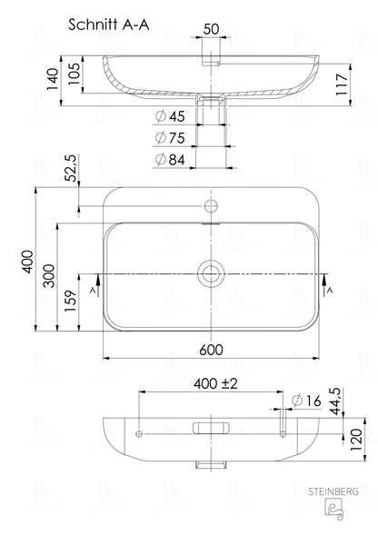 Steinberg Serie 449 - Wandwaschtisch - aus Solid Surface - schwarz