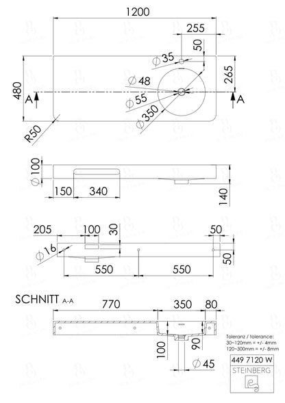 Steinberg Serie 449 - Wandwaschtisch - aus Solid Surface - weiß