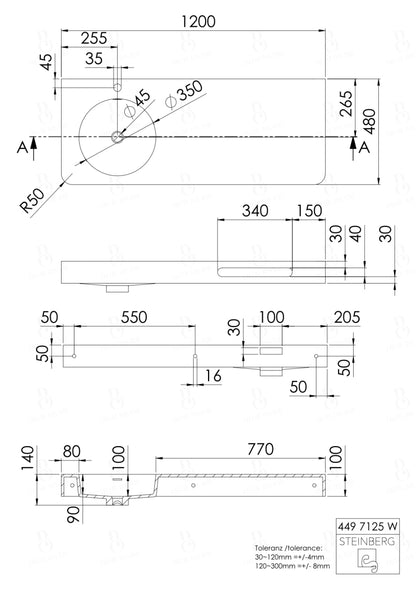 Steinberg Serie 449 - Wandwaschtisch - aus Solid Surface - weiß