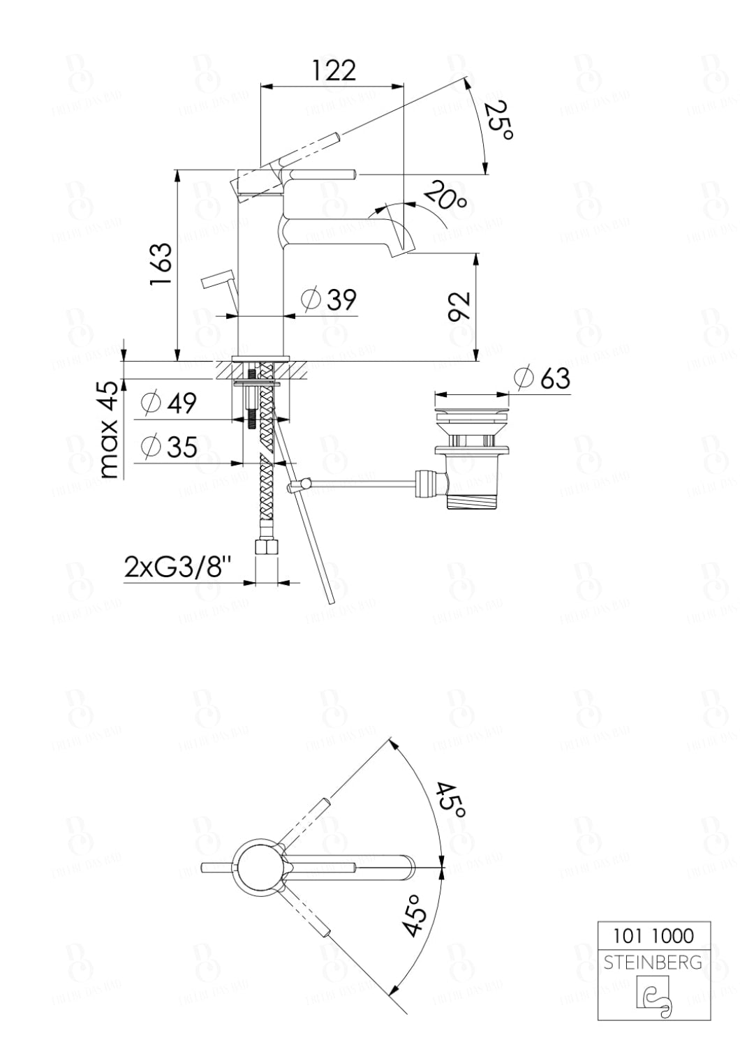 Steinberg Waschtisch-Einhebelmischer Mit Ablaufgarnitur Serie 101 Chrom Waschtischarmatur