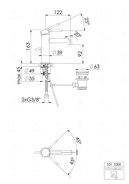 Steinberg Waschtisch-Einhebelmischer Mit Ablaufgarnitur Serie 101 Chrom Waschtischarmatur