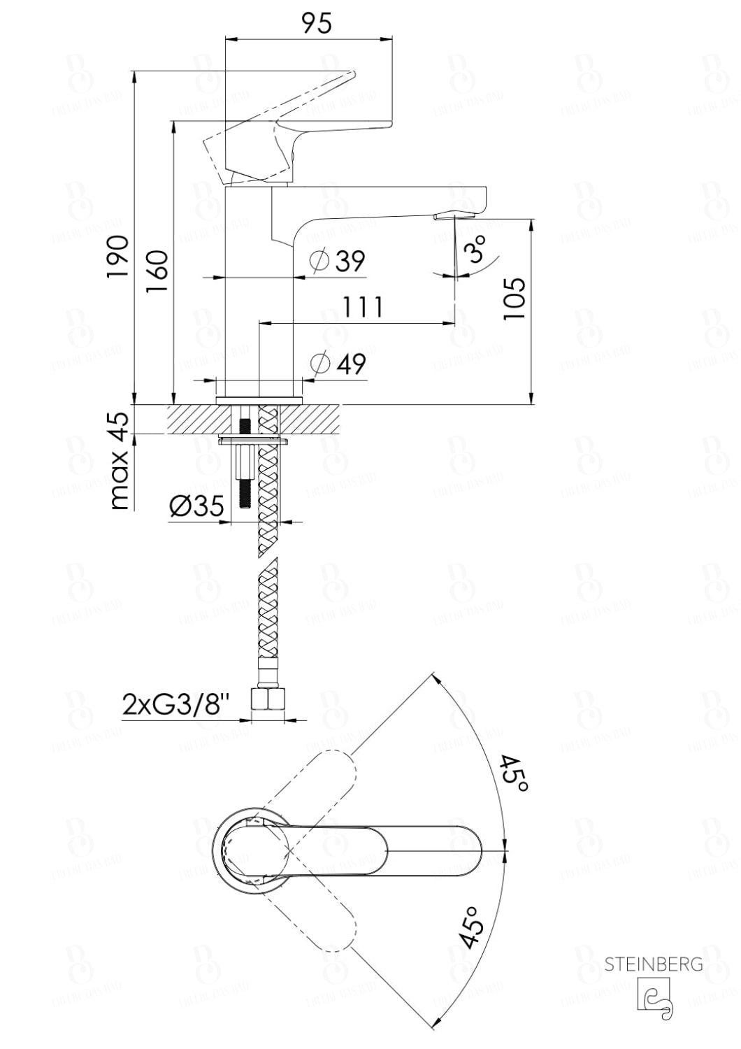 Steinberg Waschtisch-Einhebelmischer Ohne Ablaufgarnitur Serie 206 Chrom Waschtischarmatur