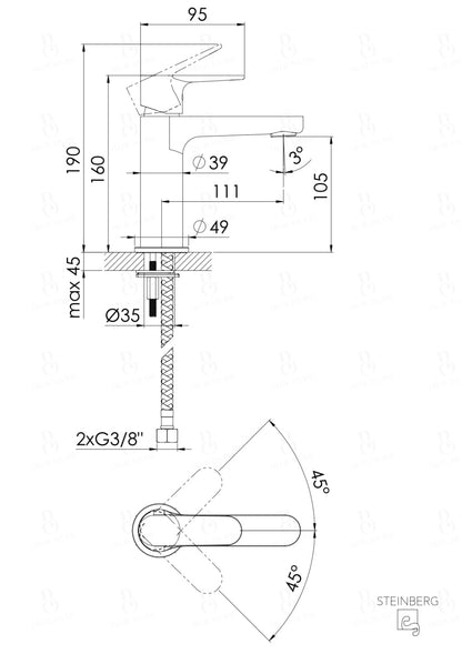 Steinberg Waschtisch-Einhebelmischer Ohne Ablaufgarnitur Serie 206 Chrom Waschtischarmatur