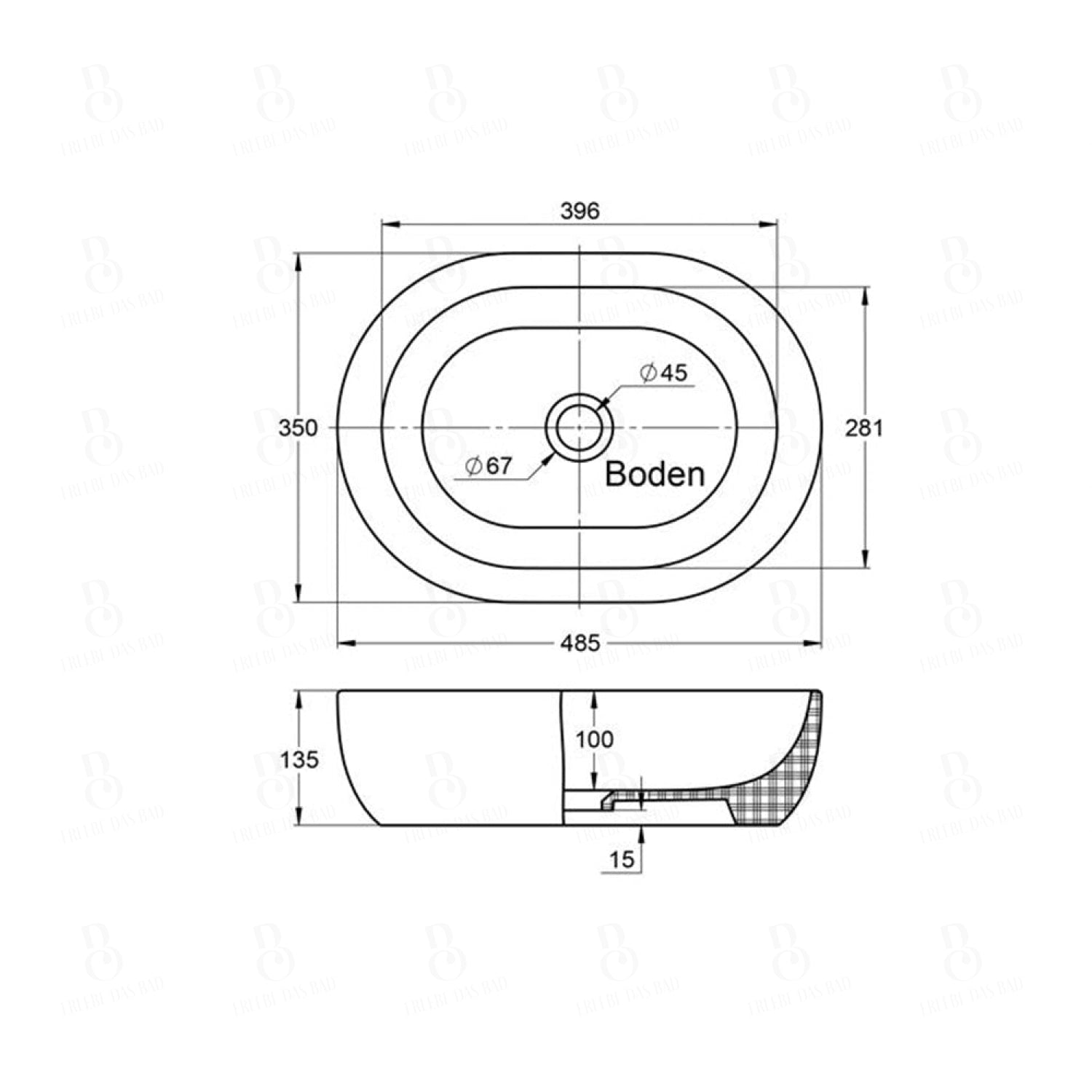 Aufsatzwaschbecken - Oval - Treos - aus Keramik - 48,5cm Breite - in Weiß