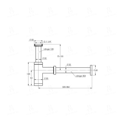 Design Siphon - Universal - 1 1/4 Zoll x 32 mm - Treos Serie 190 - chrom