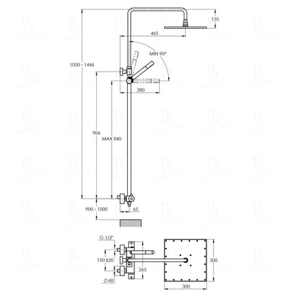 Treos Serie 195 Duschsystem mit Thermostat Regenbrause 300x300mm Handbrause höhenverstellbar