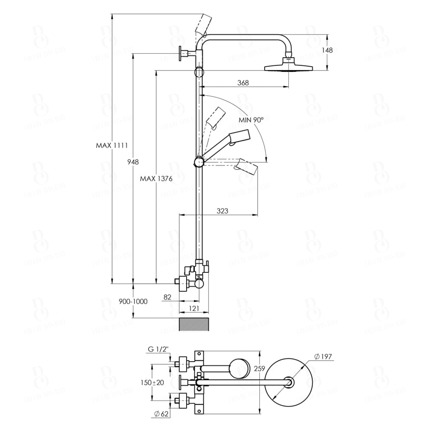 Duschsystem mit Thermostat und Regendusche - rund - in Chrom - höhenverstellbare Handbrause - Treos Serie 173