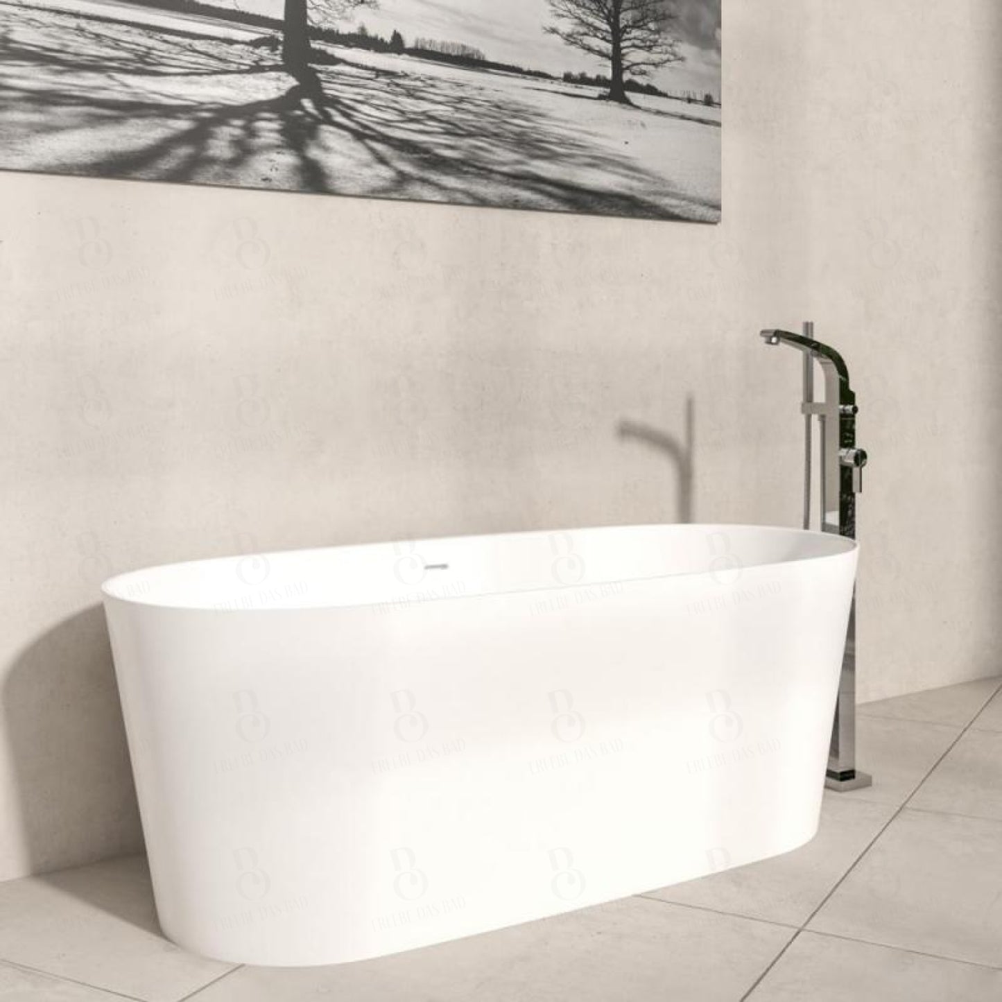 freistehende Badewanne - aus Mineralguss - Länge 165cm - Treos Serie 710 - weiss glänzend