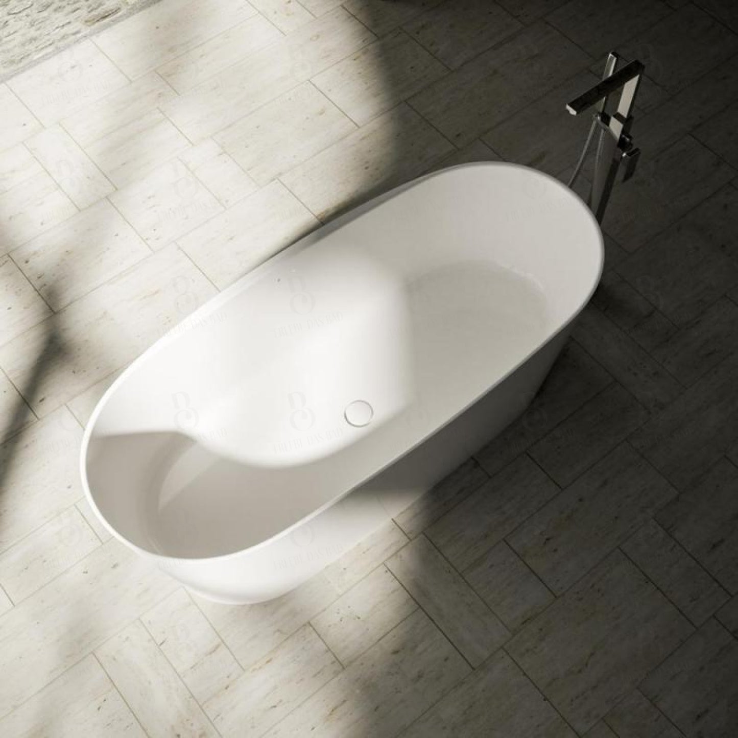 freistehende Badewanne - aus Mineralguss - Länge 165cm - Treos Serie 710 - weiss glänzend