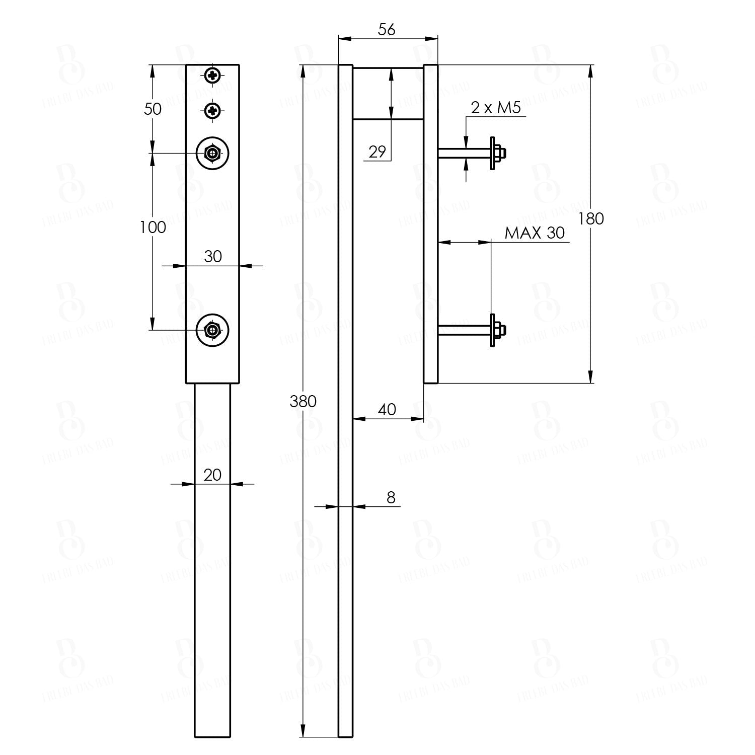 Treos Handtuchhalter 1-armig Chrom Eckig - Universal - Serie 505 - 380mm