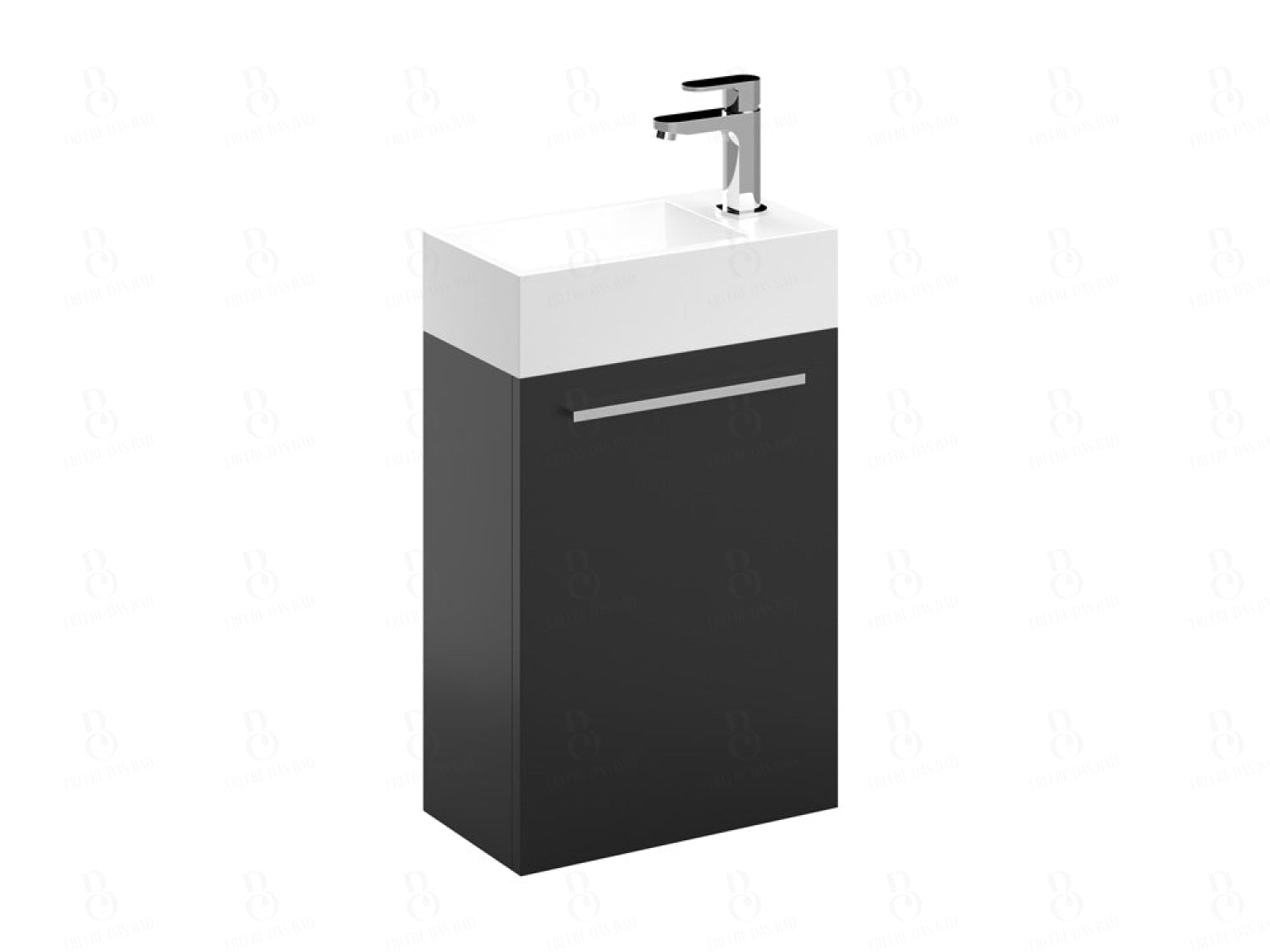 Kleines Waschbecken mit Unterschrank - für kleines Gäste WC – 39,5cm breit – Becken aus Mineralguss – Treos Serie 900 - Schwarz Seidenmatt Lack