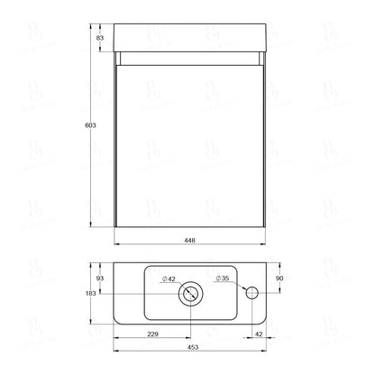 Kleines Waschbecken mit Unterschrank - für kleines Gäste WC – 45,7cm breit – Becken aus Mineralguss – Treos Serie 920 - Weiß Lack