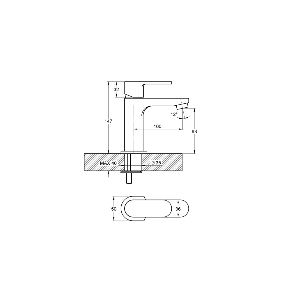 Treos Serie 173 Waschtischarmatur ohne Ablaufgarnitur H:147 mm Schwarz