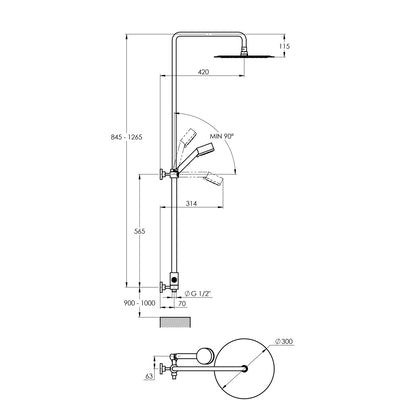 Treos Serie 190 Duschsystem ohne Armatur Regenbrause rund 300mm Handbrause