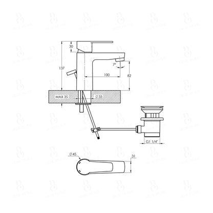 Treos Serie 191 Waschtischarmatur mit Ablaufgarnitur H:136 mm chrom