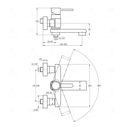 Treos Serie 198 Wanne/Brausearmatur mit schwenkbarem Auslauf chrom