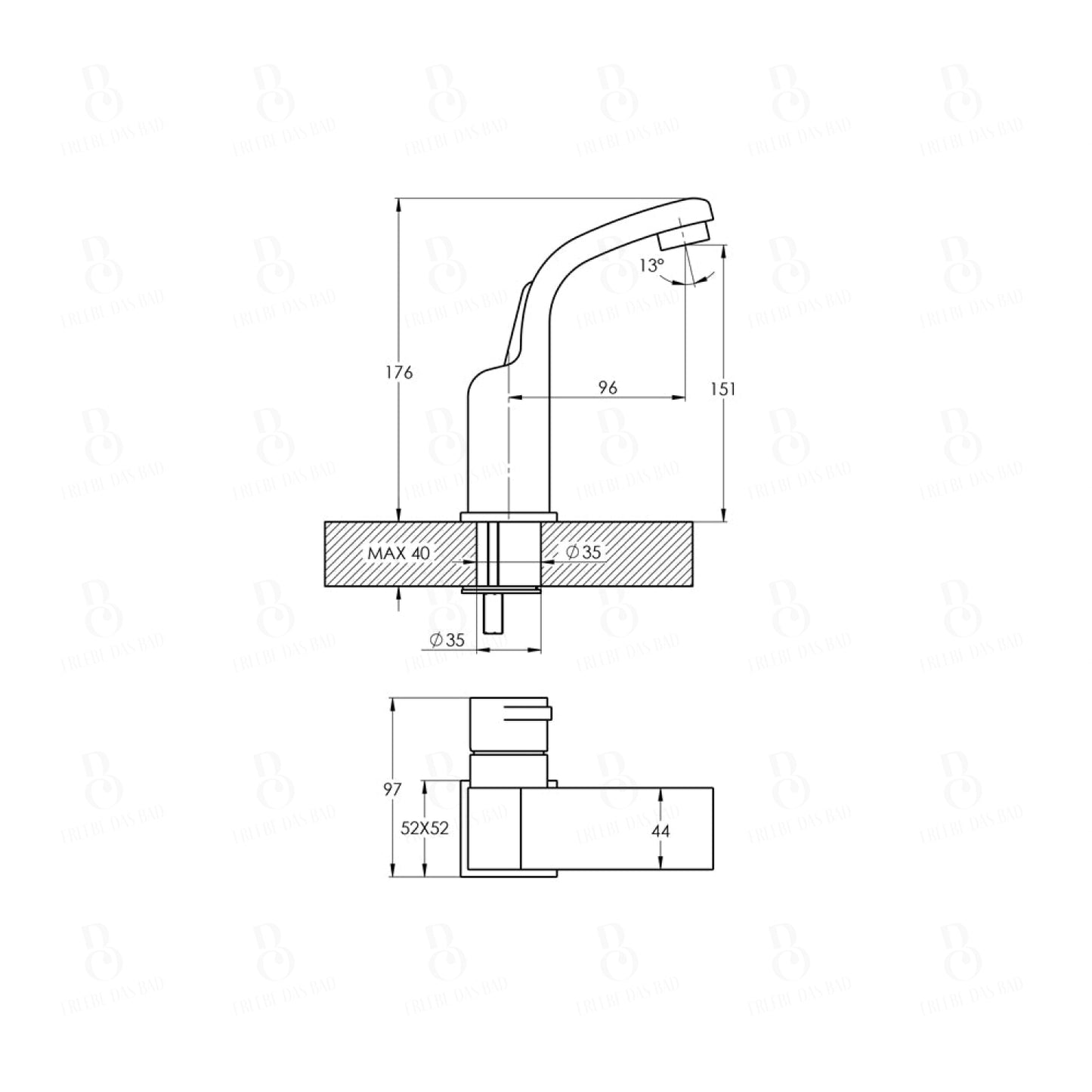 Treos Serie 198 Waschtischarmatur ohne Ablaufgarnitur H:175 mm chrom