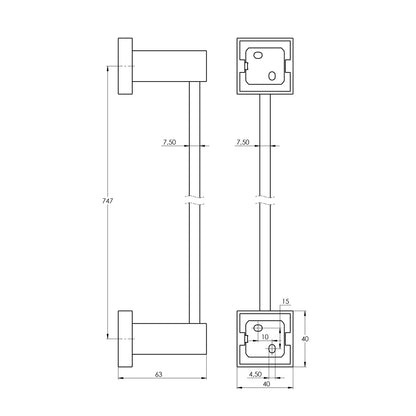 Treos Serie 505 Handtuchstange Breite 790 mm eckig chrom