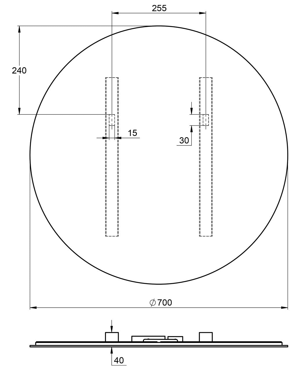 Treos Serie 606 Wandspiegel Ø 70 cm mit LED-Beleuchtung