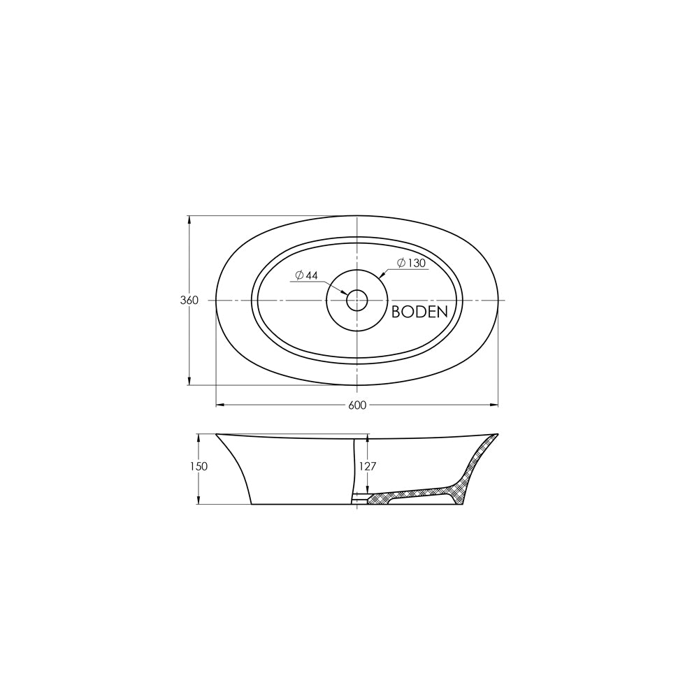 Treos Serie 730 Aufsatzwaschtisch Mineralguss Breite 60cm weiß