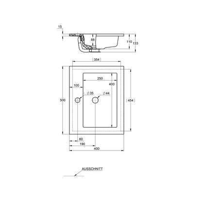 Treos Serie 750 Einbauwaschtisch Mineralguss Breite 50cm weiß