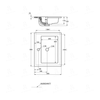 Treos Serie 750 Einbauwaschtisch Mineralguss Breite 50cm weiß