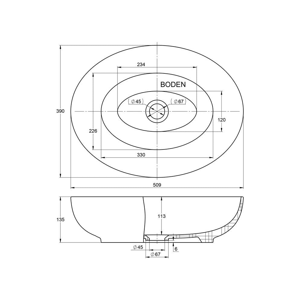 Aufsatzwaschbecken - Oval - aus Keramik - in Weiß - 51cm Breite - Treos Serie 800