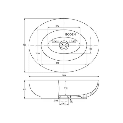 Aufsatzwaschbecken - Oval - aus Keramik - in Weiß - 51cm Breite - Treos Serie 800