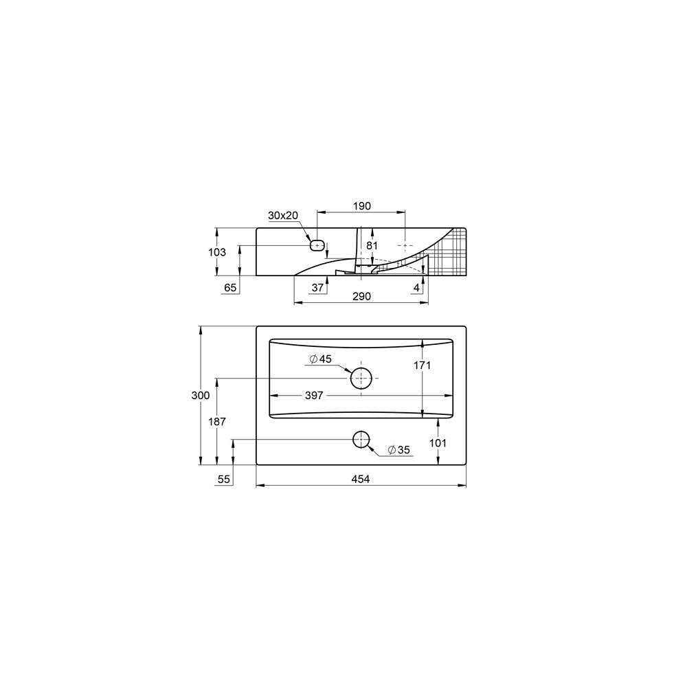 Handwaschbecken aus Keramik Treos Serie 800 Breite 45cm weiß (Kopie)