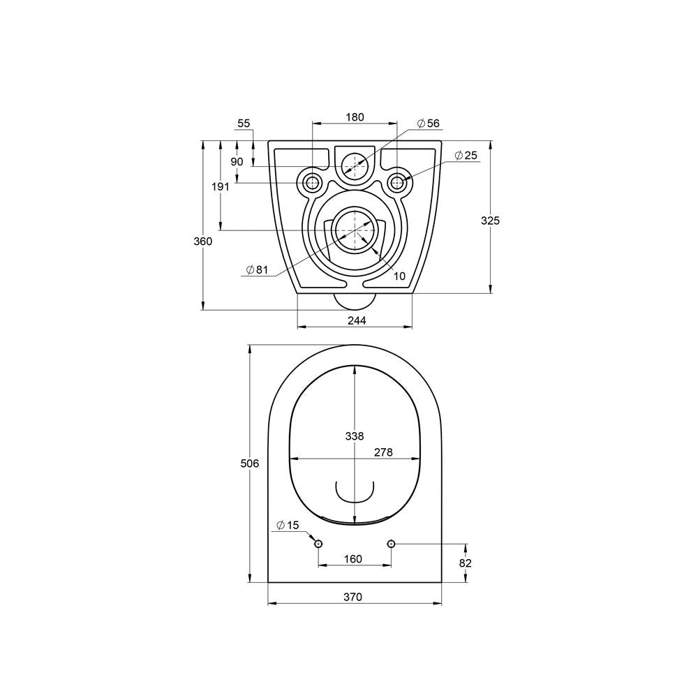 Treos Serie 810 Wand-Tiefspül-WC - spülrandlos - oval- ohne Sitz