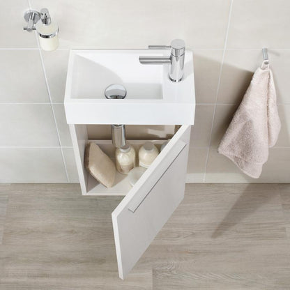 Kleines Waschbecken mit Unterschrank - für kleines Gäste WC – 39,5cm breit – Becken aus Mineralguss – Treos Serie 900 - Weiß Lack