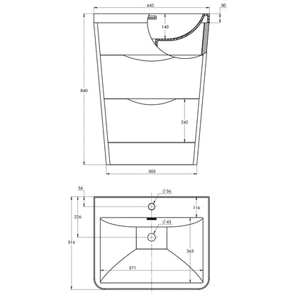 Waschbecken mit Waschtischunterschrank - mit 2 Auszügen - Breite 65cm- Treos Serie 920