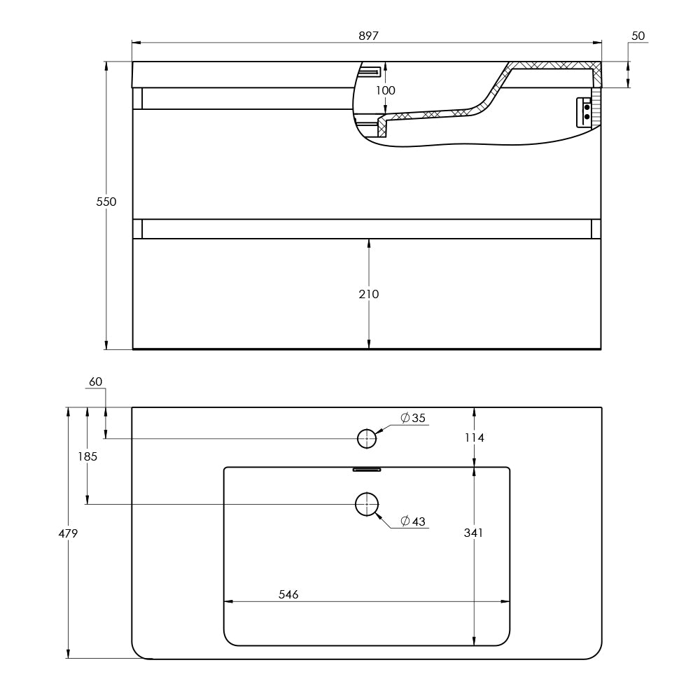 Waschtisch mit Waschtischunterschrank - mit 2 Auszügen - Breite 90 cm - Treos Serie 920 - lackiert weiß glänzend