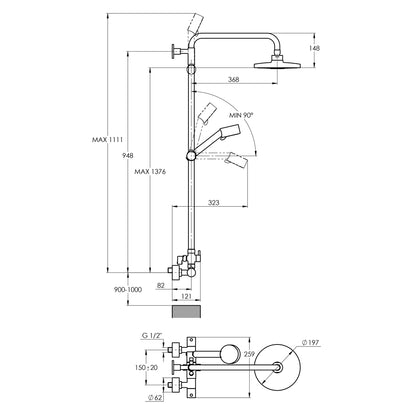 Duschsystem mit Thermostat und Regendusche - rund - in Chrom - höhenverstellbare Handbrause - Treos Serie 173