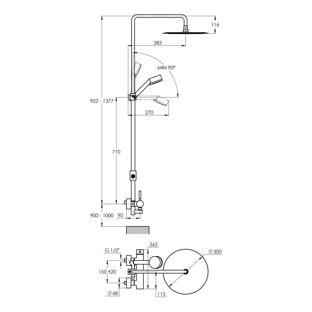 Treos Serie 190 Duschsystem mit Einhebelmischer Regenbrause rund 300mm Handbrause