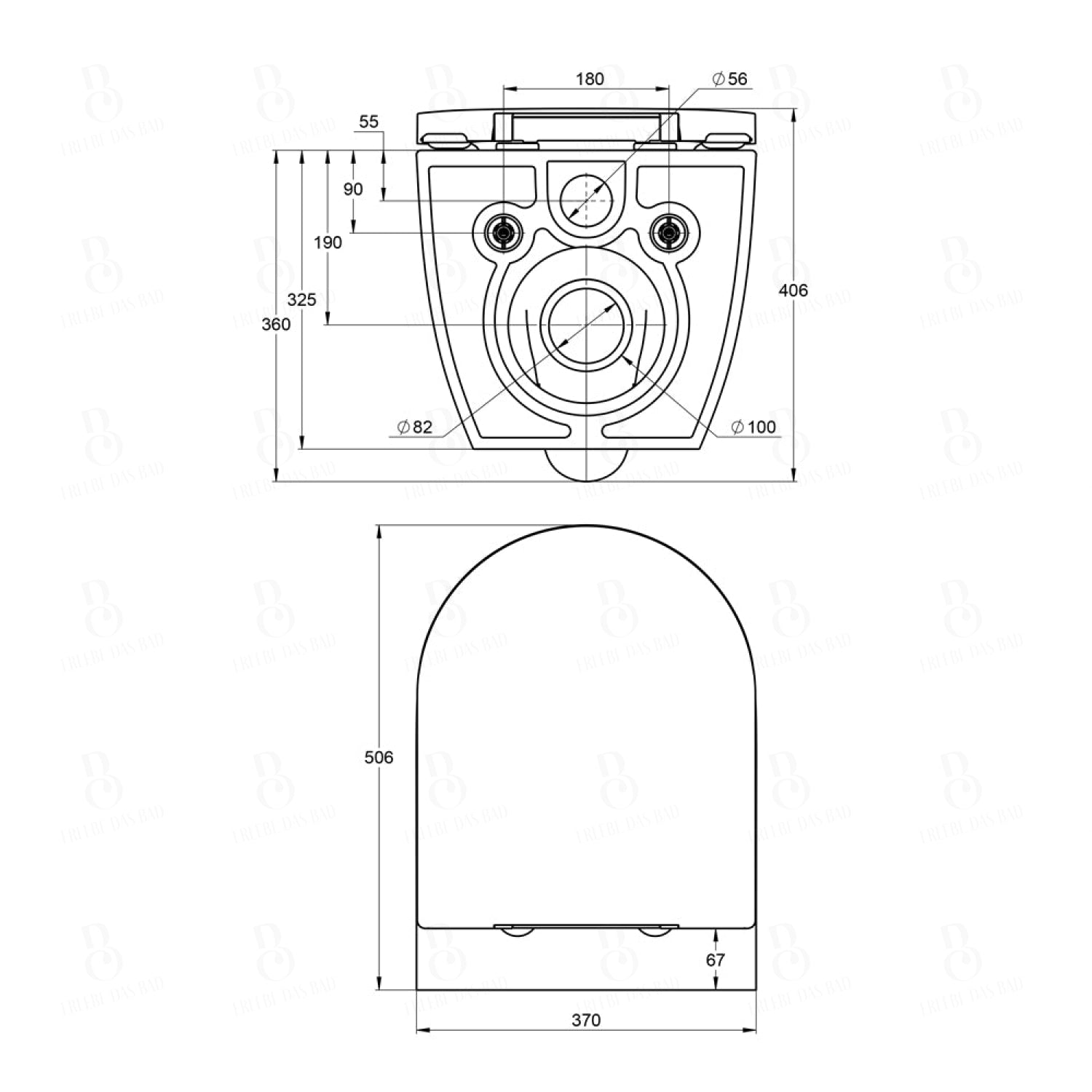 Treos Serie 810 Wand-Tiefspül-WC inkl. WC-Sitz (Set) spülrandlos oval